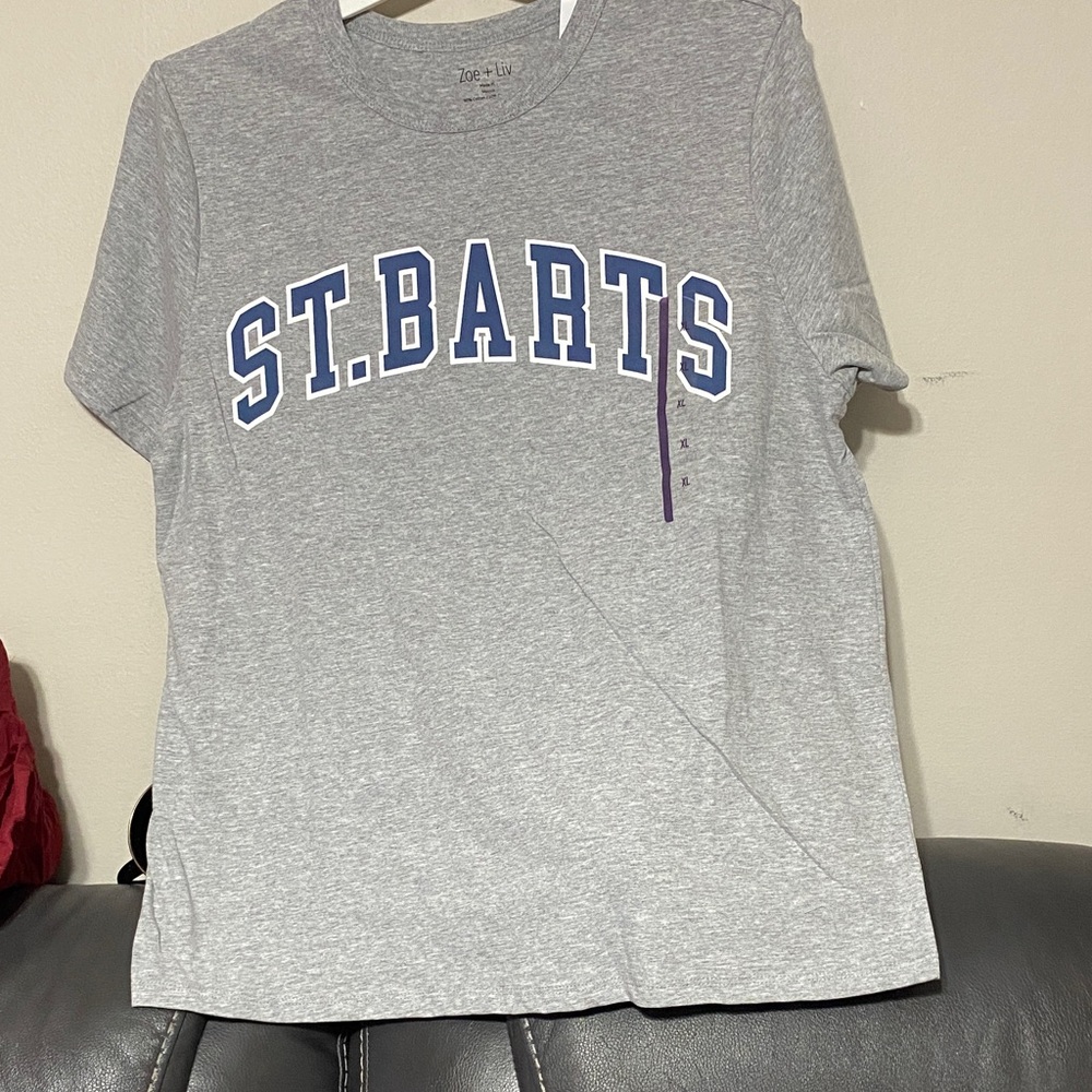 Zoe + Liv Gray Tee with Blue St. Barts Print
